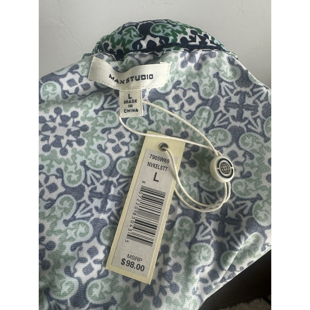 Max Studio NWT Tile Print Sleeveless Midi Dress Women Large Blue Green Stretch - Picture 5 of 11
